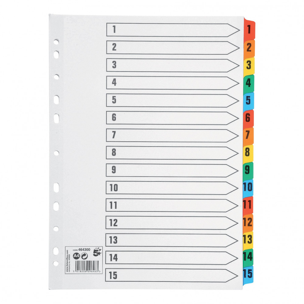 INDEX 1-15 MYLAR-REINF 160GSM A4 WHT