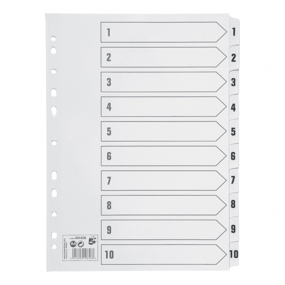 INDEX 1-10 STRIP TAB 150GSM A4 WHITE