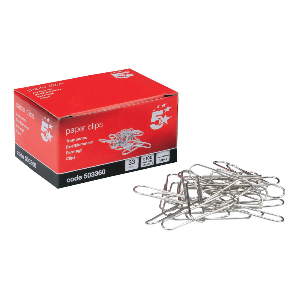 PAPERCLIPS 33MM LIP PLAIN PK10X100