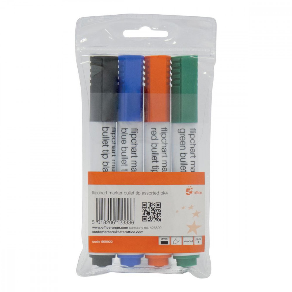 FLIPCHART MARKER BULLET TIP AST PK4