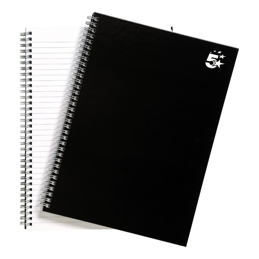 NOTEBOOK WIREBOUND A4 BLK PK5