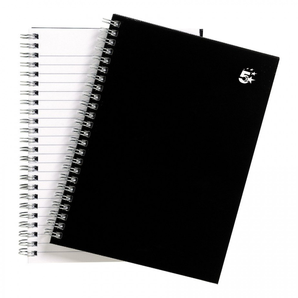 NOTEBOOK WIREBOUND A5 BLK PK5