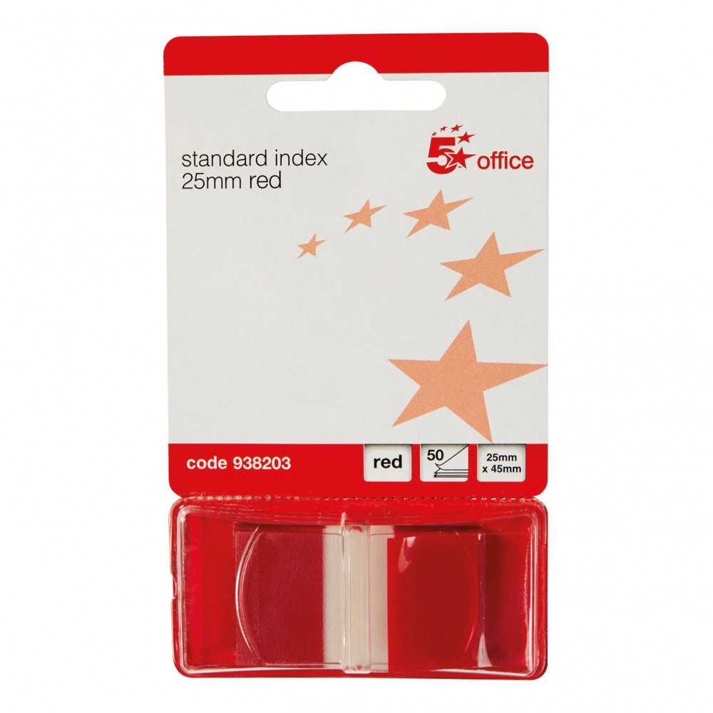 STANDARD INDEX FLAGS 25X45MM RED PK5