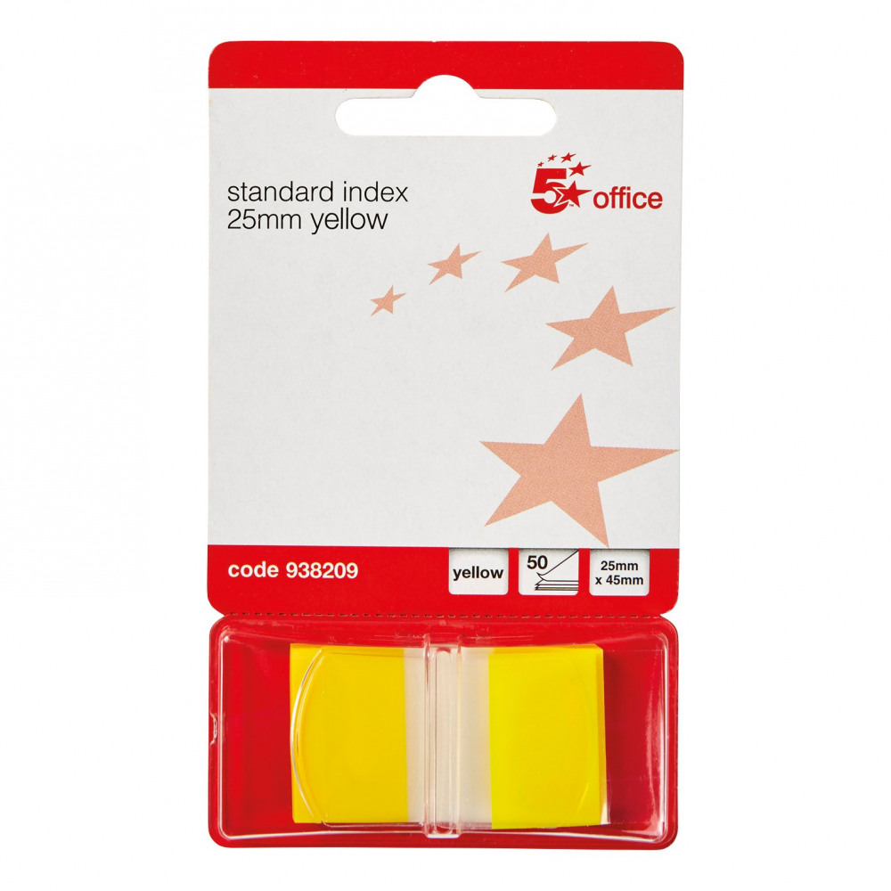 STANDARD INDEX FLAGS 25X45MM YLW PK5