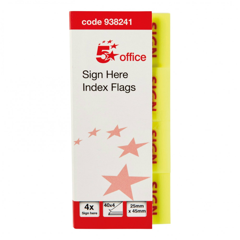 SIGN HERE INDEX FLAGS TAB RED PK5