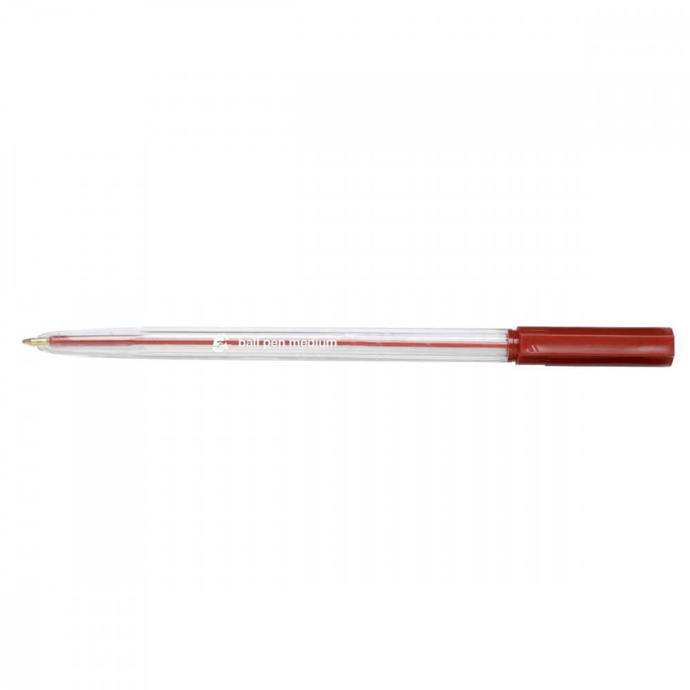 BALL PEN CLR BARREL MED RED PK20