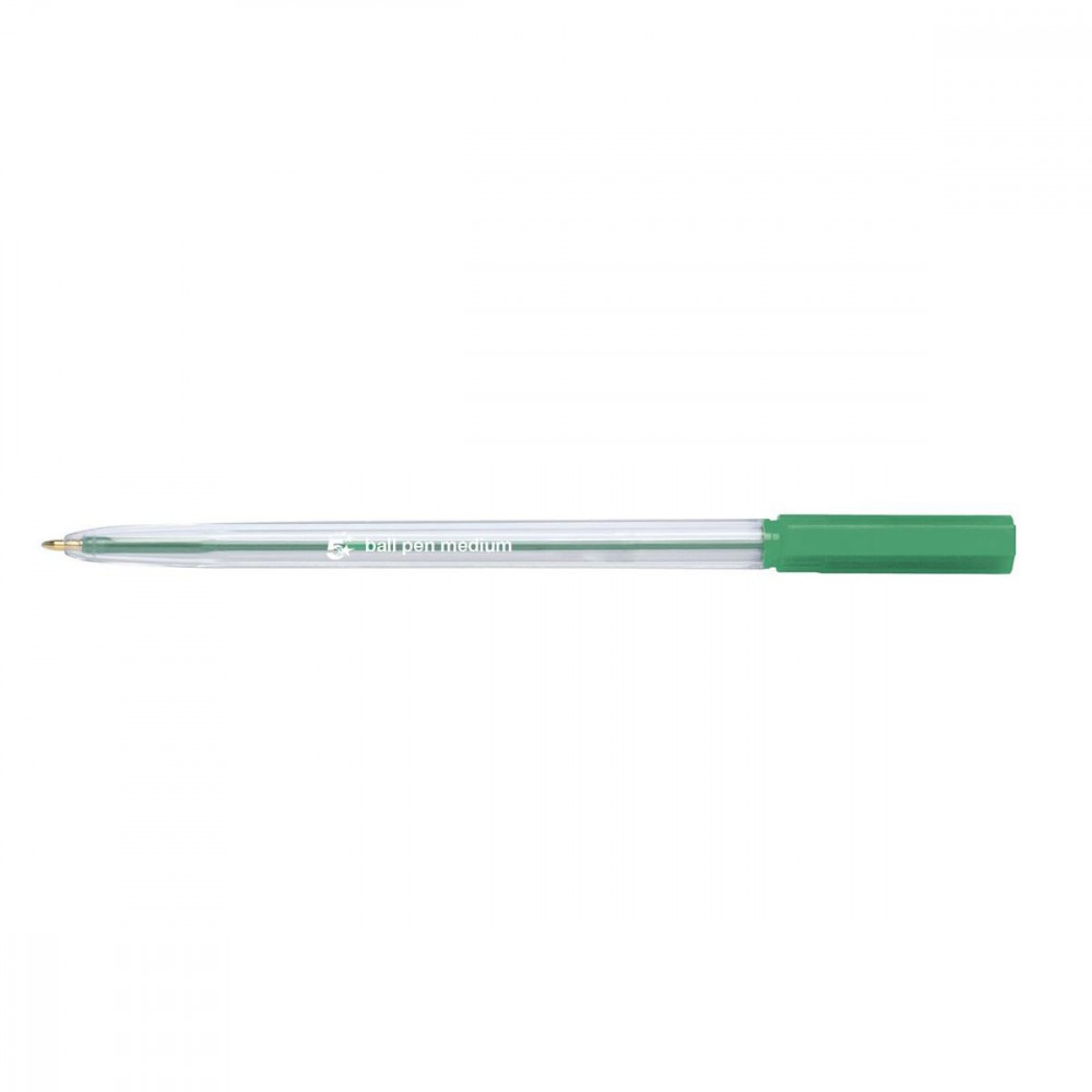 BALL PEN CLR BARREL MED GRN PK20