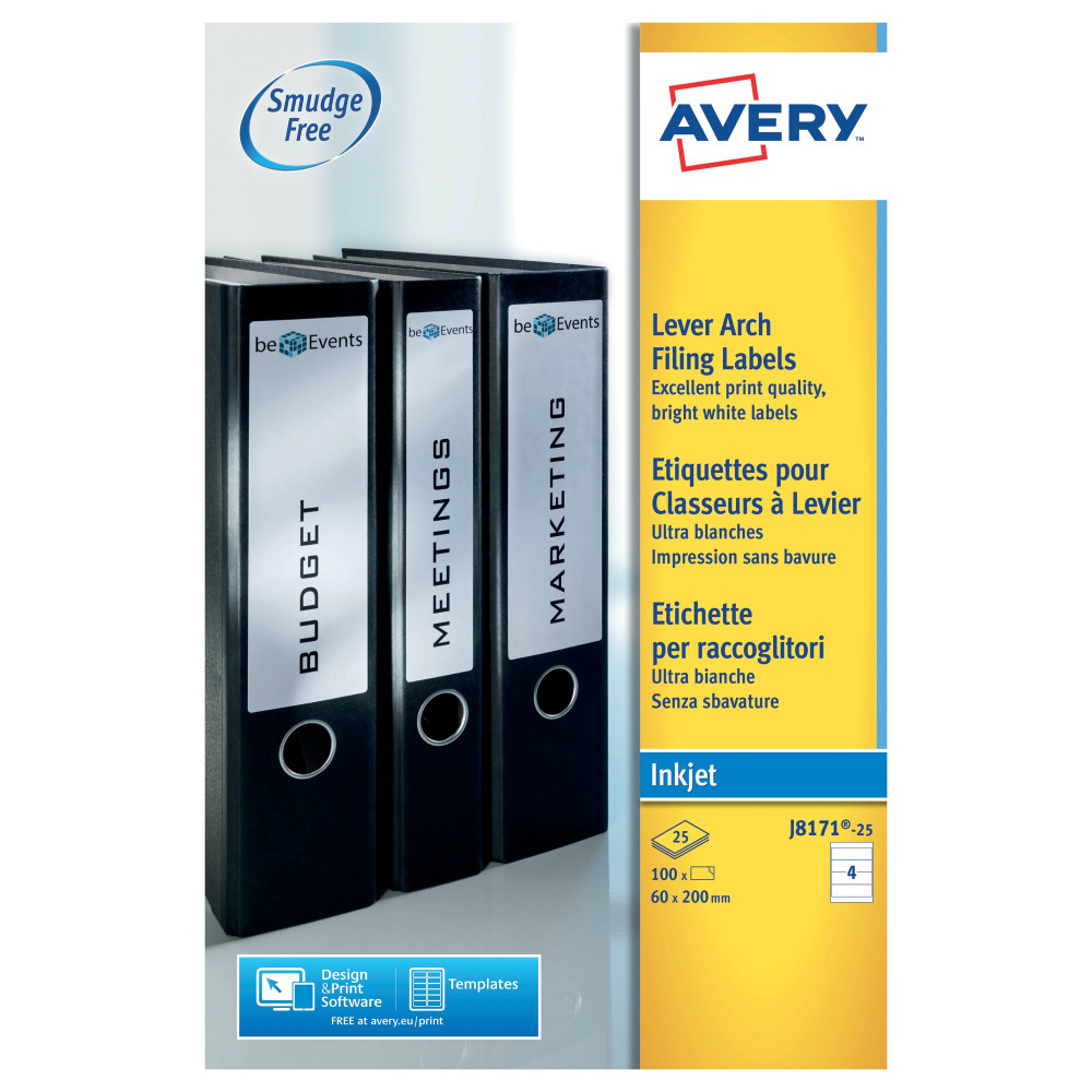 AVERY INKJT LVR ARCH SPNE LBLS 25SHT