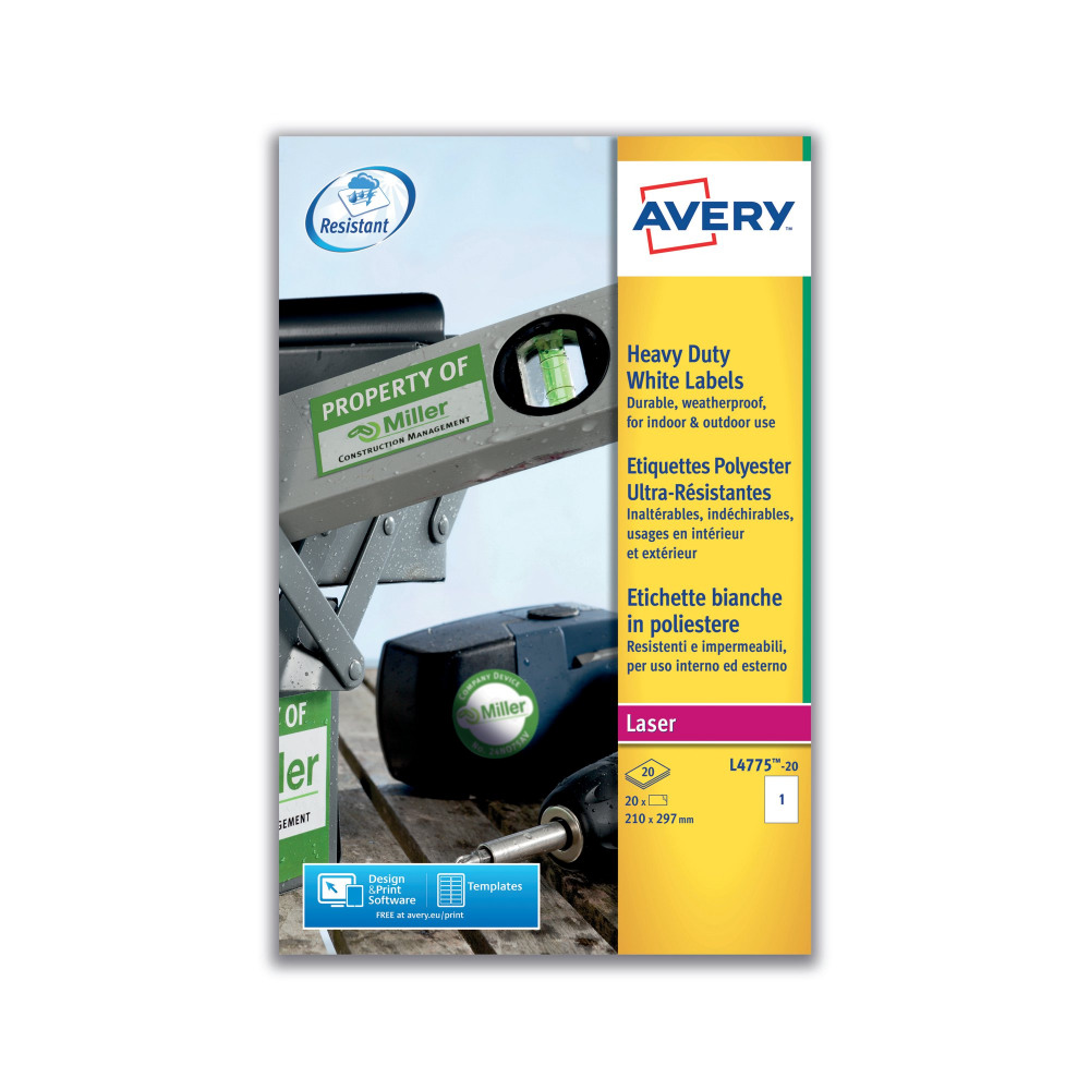 AVERY HVY DUTY LBLS WHT 1L/SH BX 20