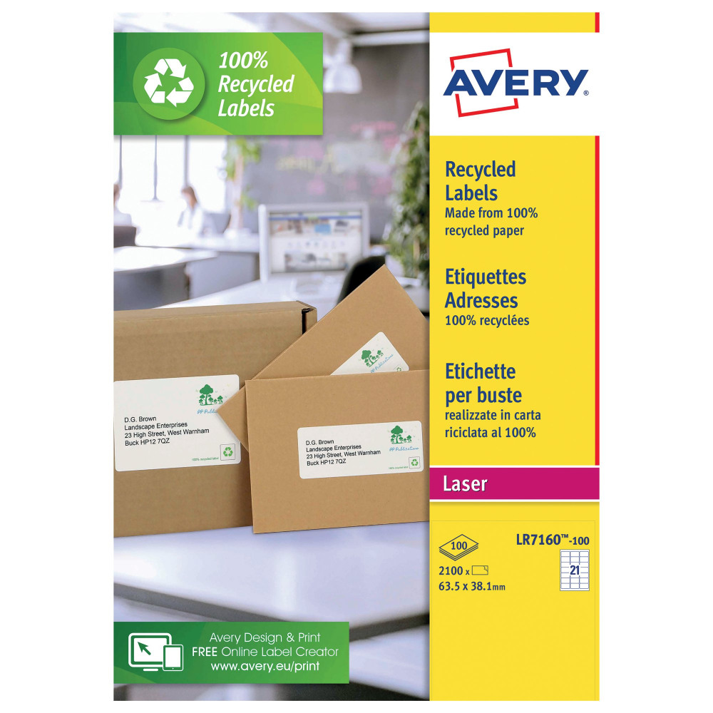 AVERY RCY AD LSR LBL 63.5X38.1 PK100