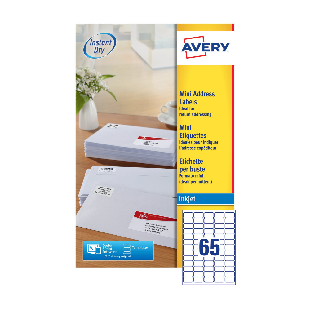 AVERY MINI LBLS WHT 65L/SH IJET BX25