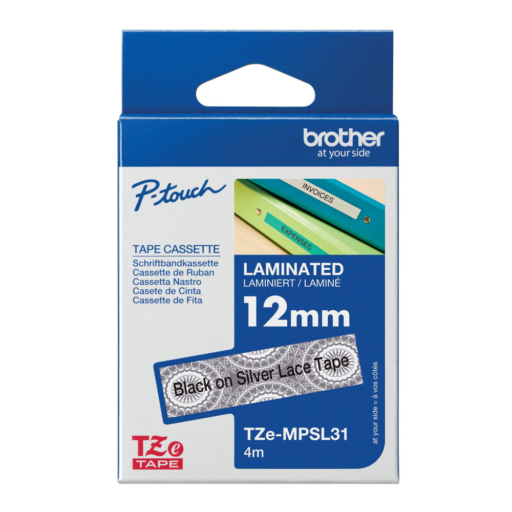 BROTHER TZE TPE 12MMX4M BLK/SLV LACE