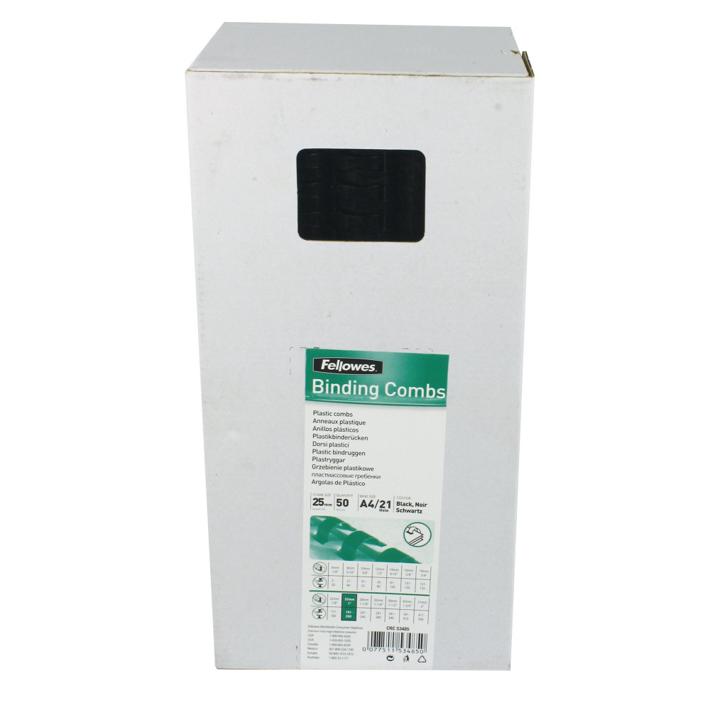FELLOWES 25MM BLACK BIND COMB PK50