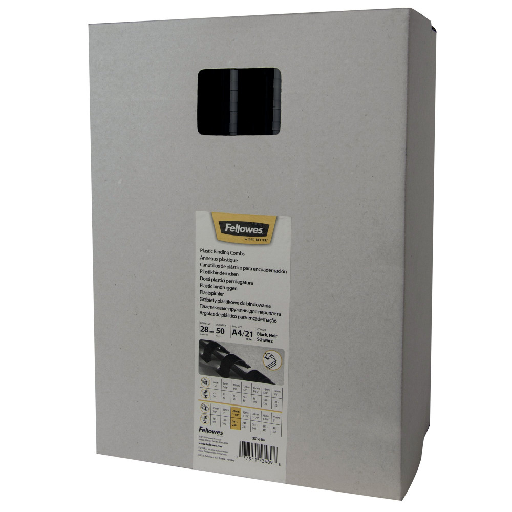FELLOWES 28MM BLACK BIND COMB PK50