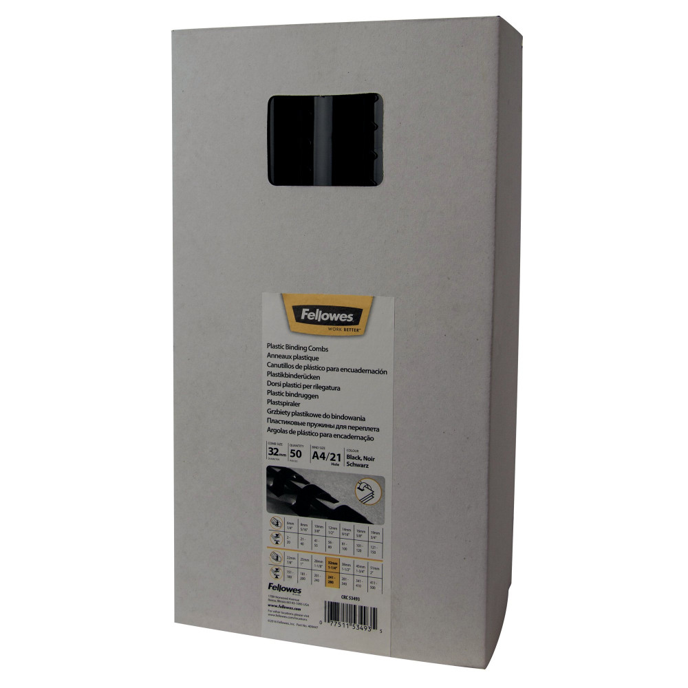FELLOWES 32MM BLACK BIND COMB PK50