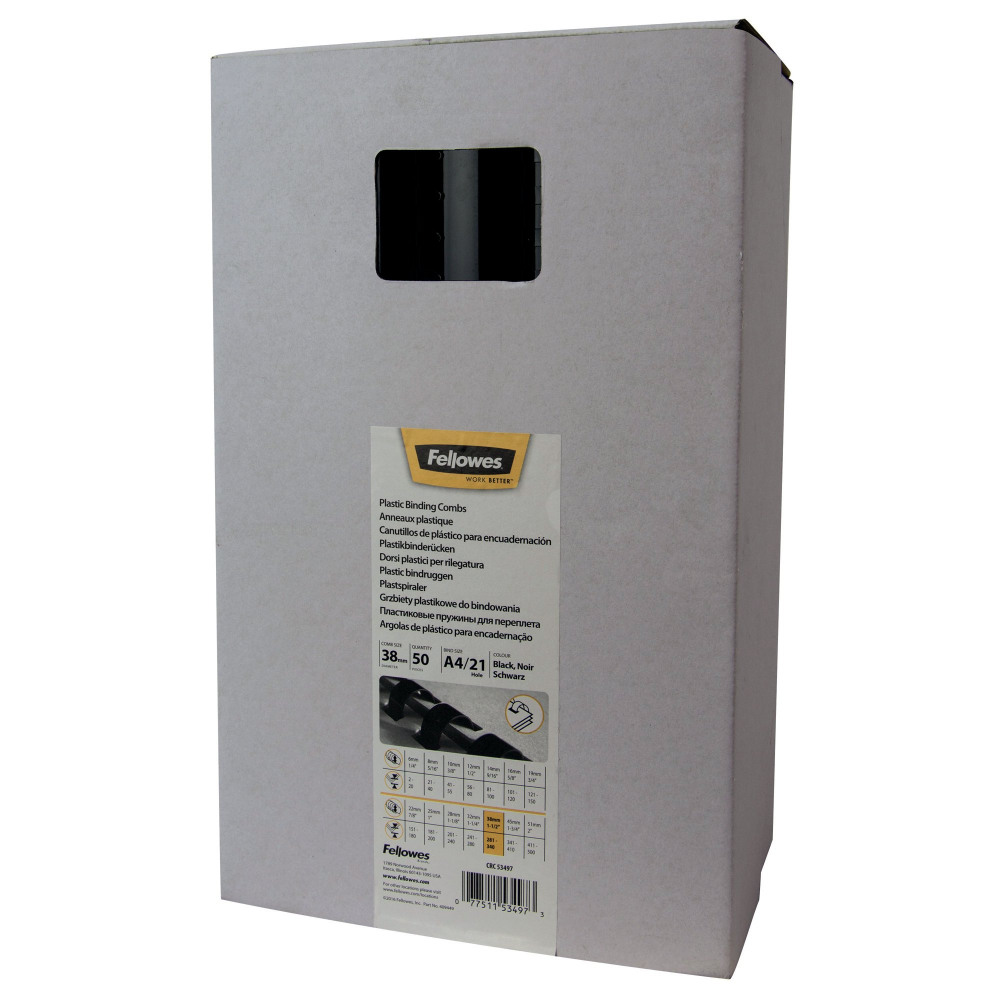 FELLOWES 38MM BLACK BIND COMB PK50