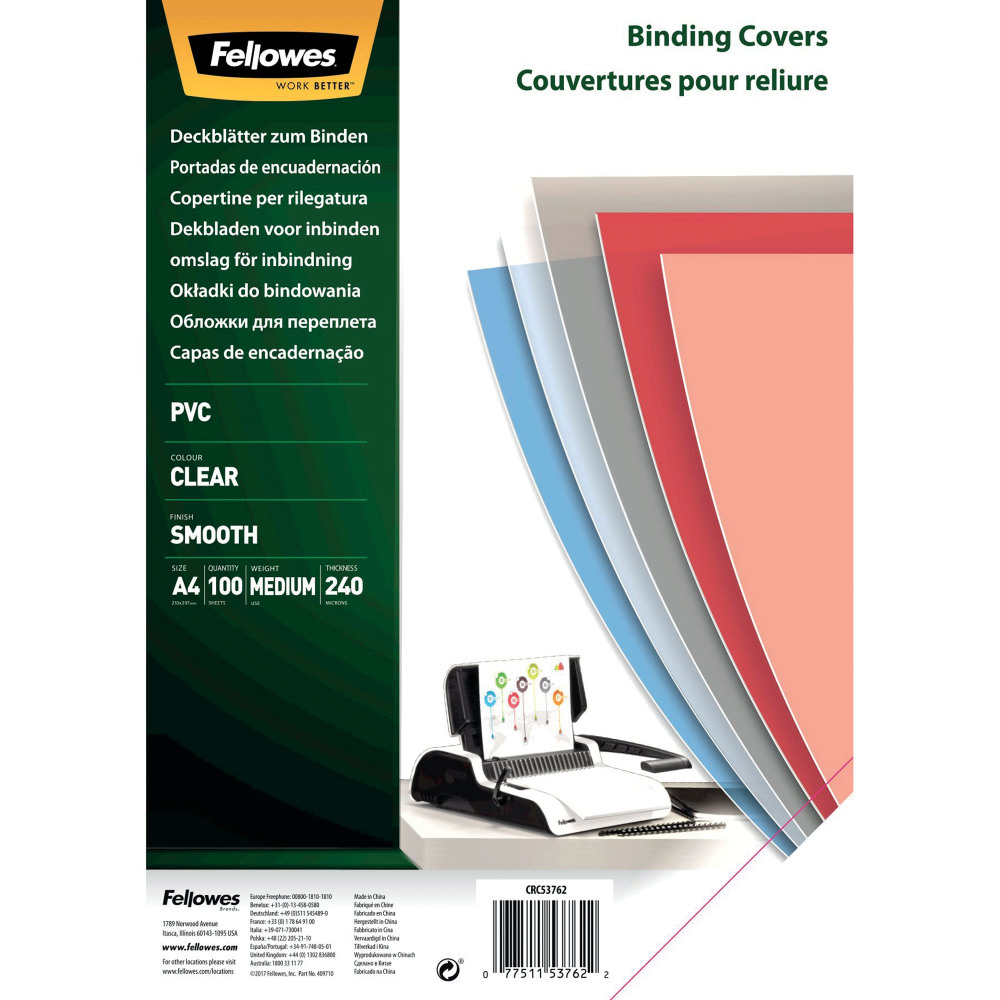 FELLOWES CLEAR COVER 240MIC PK100