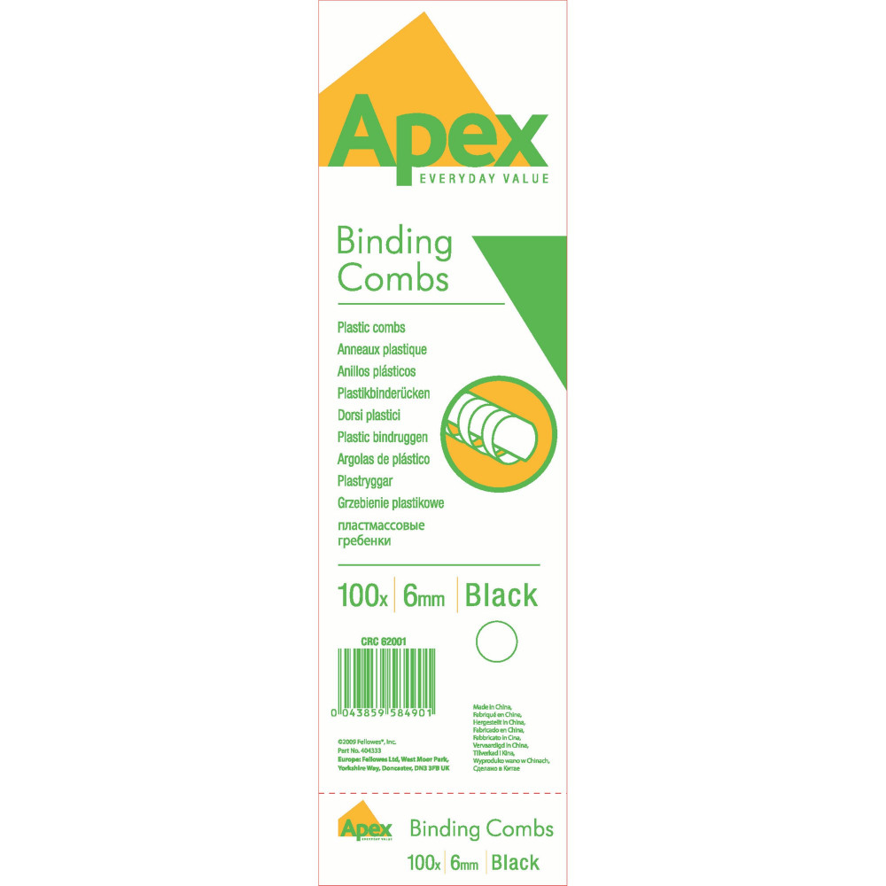 FELLOWES APEX BLK COMB 6MM PK100