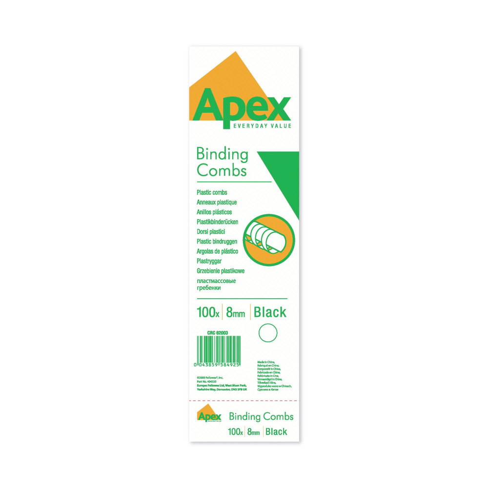 FELLOWES APEX 8MM BLACK COMB PK100