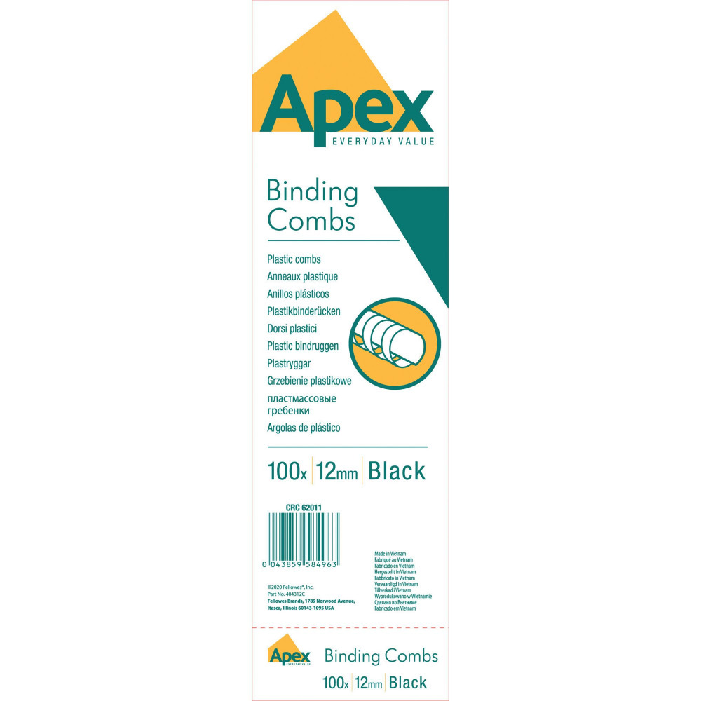FELLOWES APEX BLK COMB 12MM PK100