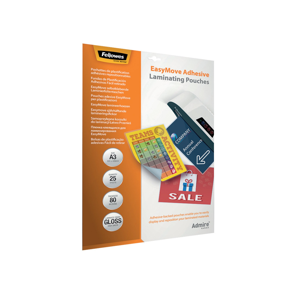 FELLOWES EASYMOVE ADH POUCH A3 PK25