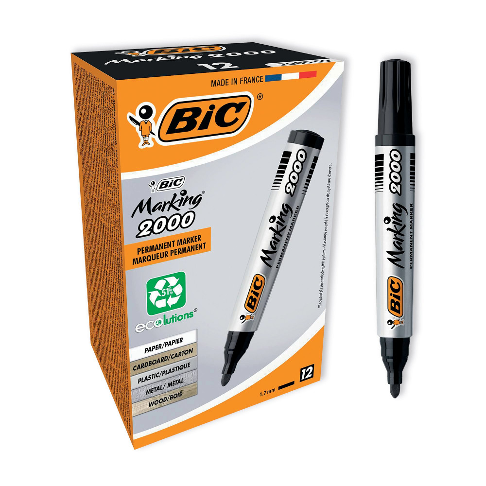 BIC 2000 BULLET PERM MARKER BLK PK12