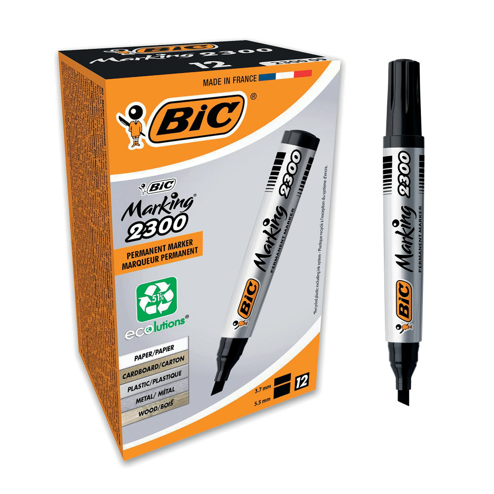 BIC 2300 CHISEL PERM MARKER BLK PK12