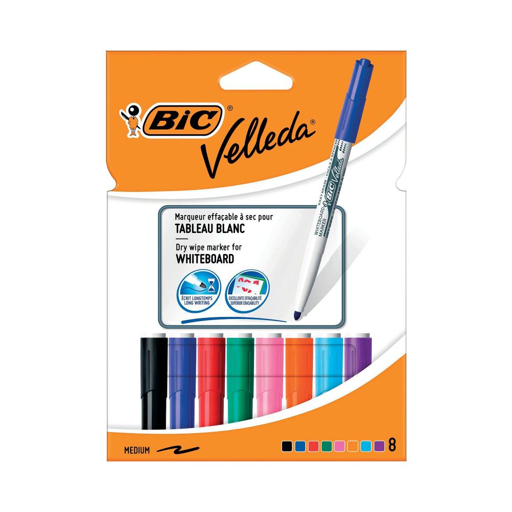 BIC VELLEDA 1741 DRYWIPE MKR AST PK8
