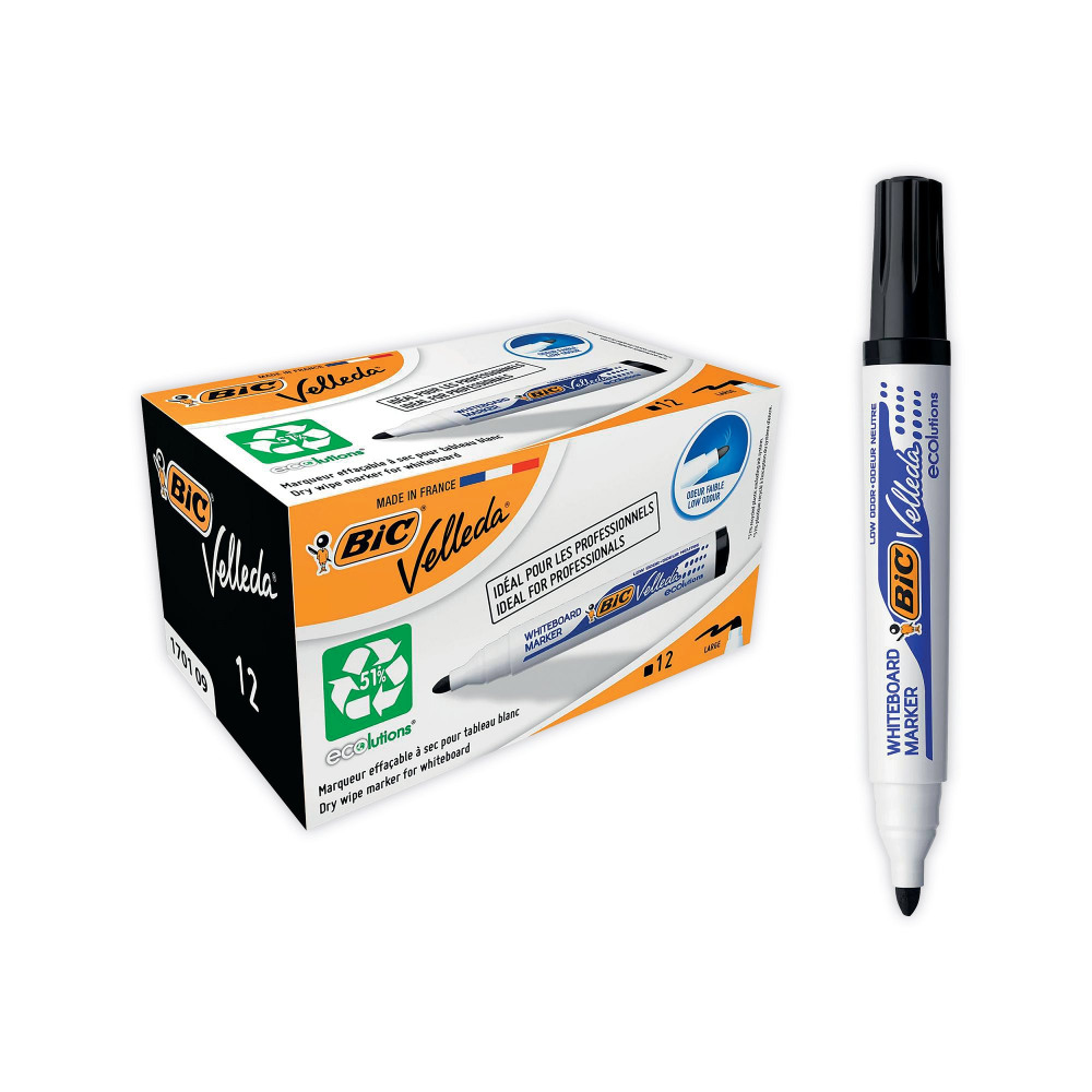 BIC VELLEDA 1701 MARKERS BLACK PK12