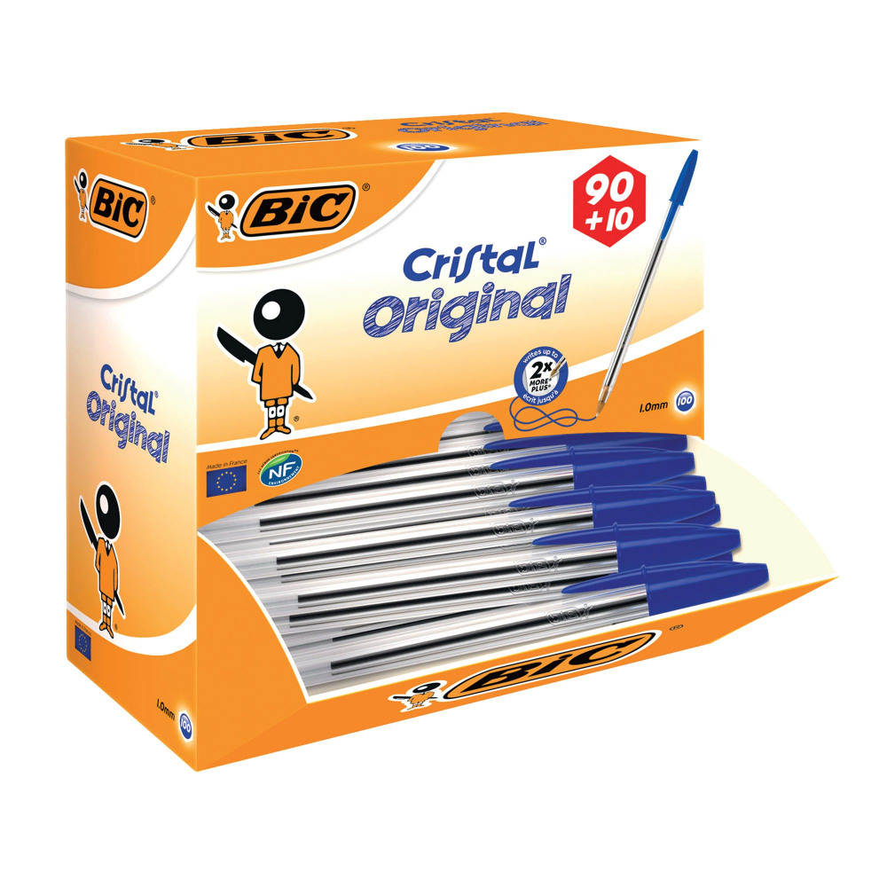 BIC CRISTAL BPOINT PEN MED BLU PK100