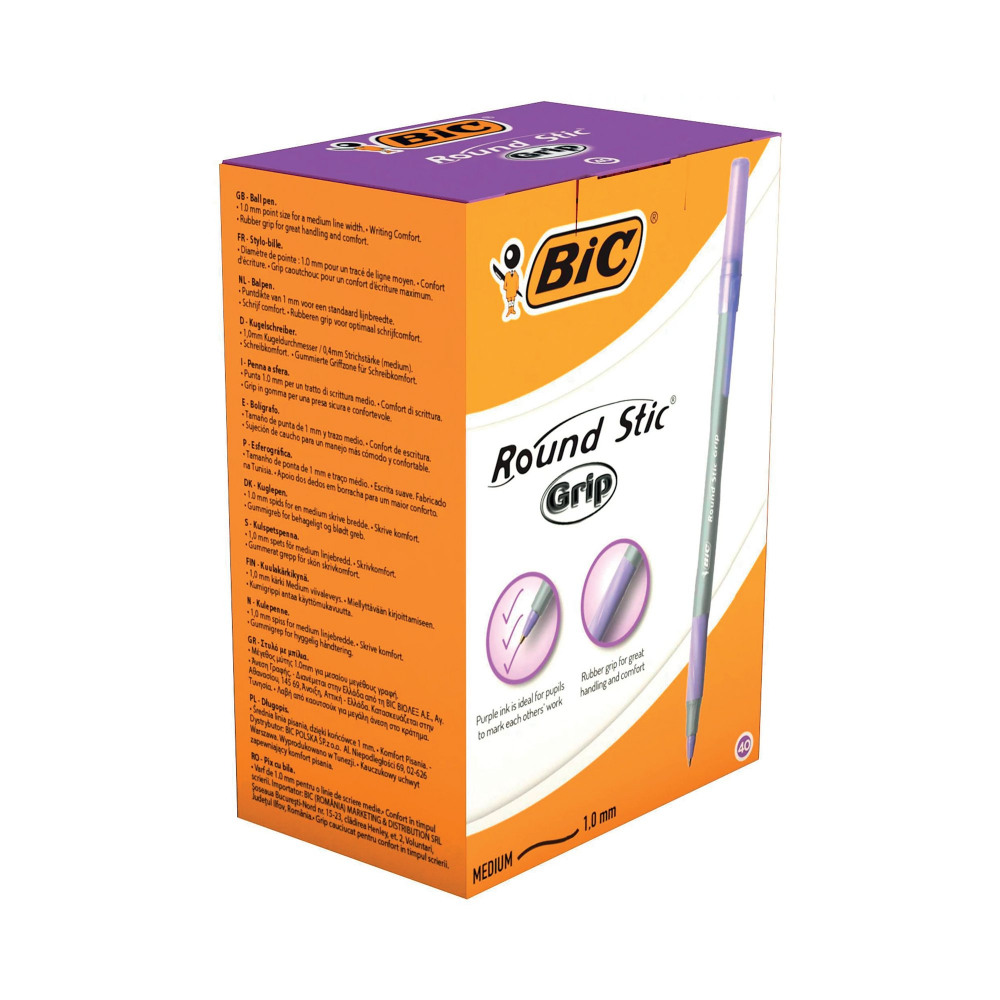 BIC ROUND STIC GRIP BALL PURPLE PK40