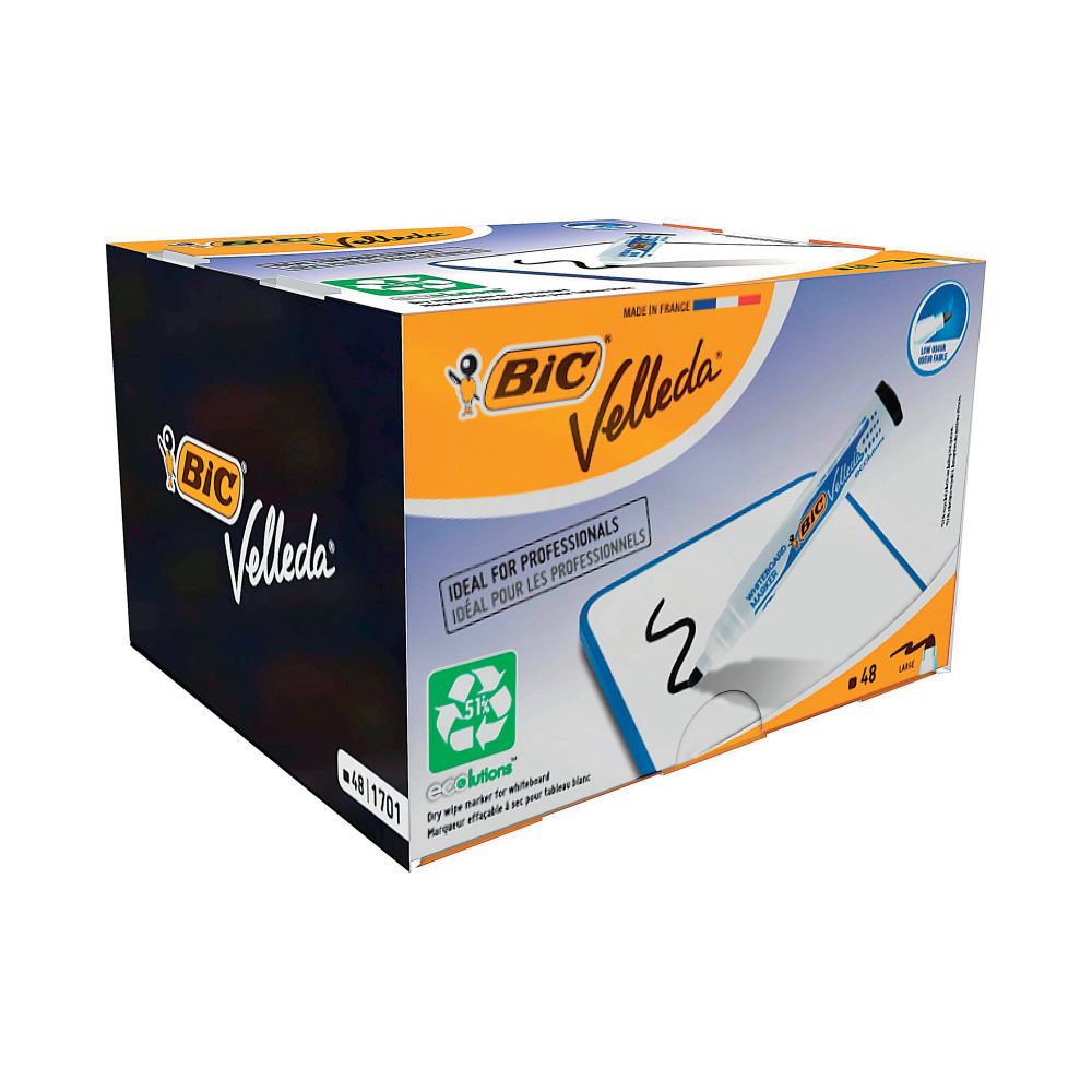 BIC VELLEDA 1701 MARKERS BLACK PK48