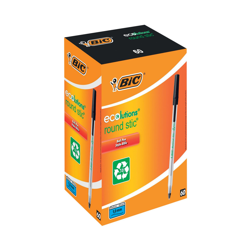BIC ECOLUTIONS BALL PEN MED BLK P60