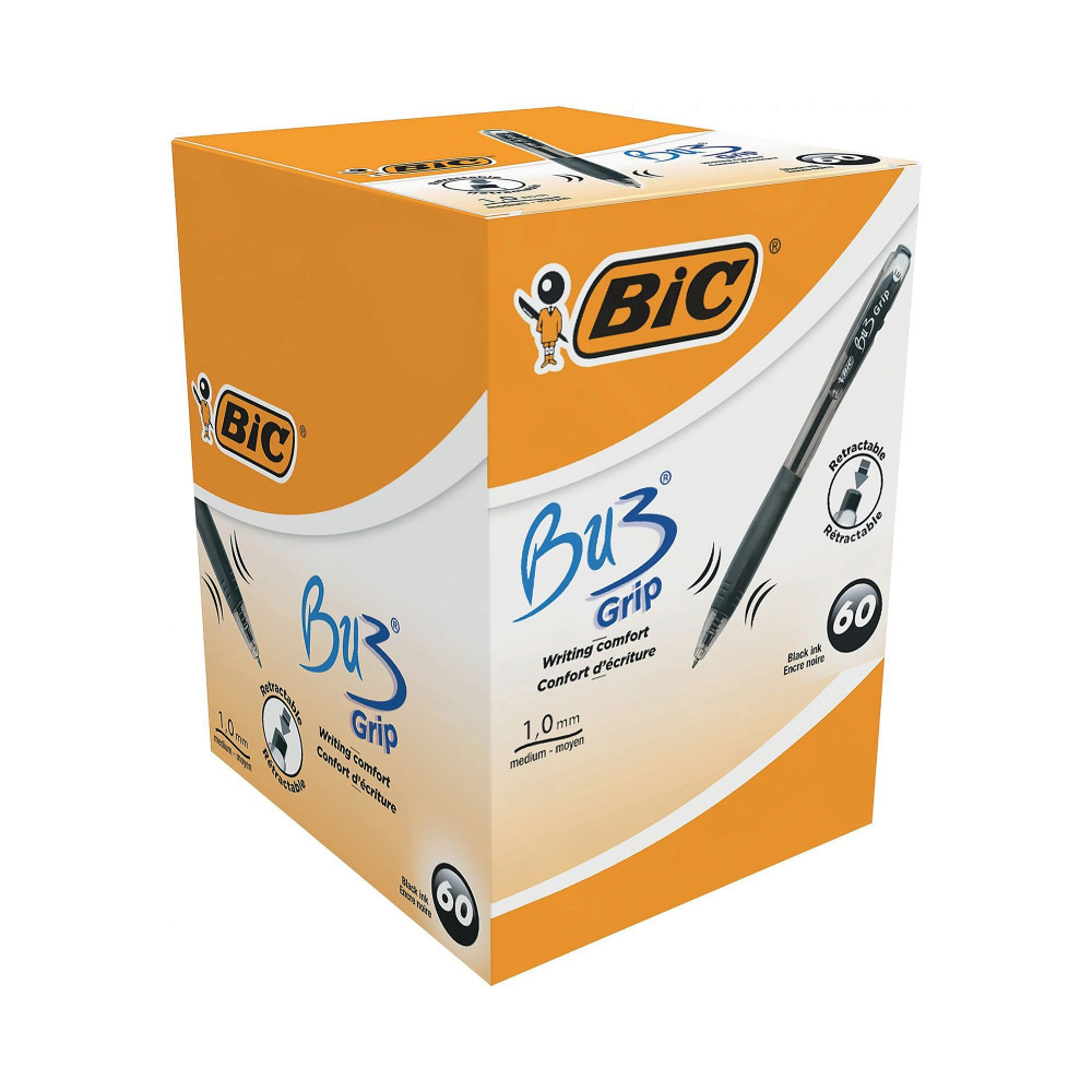 BIC BU3 GRIP BALLPOINT PEN BLK PK60
