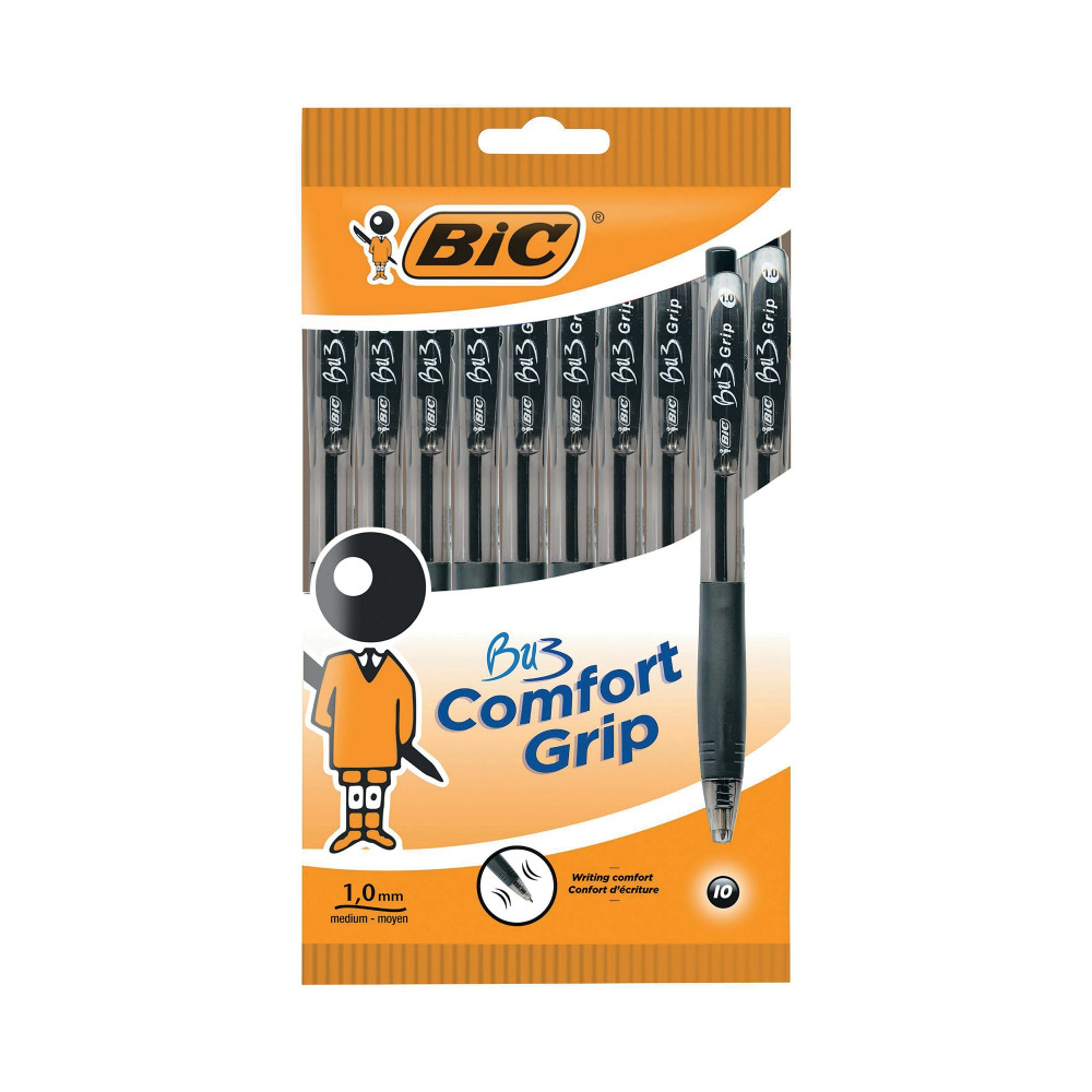BIC BU3 GRIP BALLPOINT PEN BLK PK10