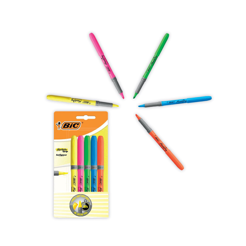 BIC HIGHLIGHTER GRIP CHISEL AST PK5
