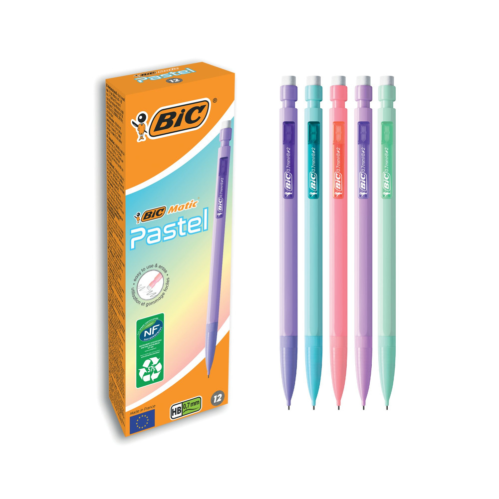 BIC MATIC MECH PENCIL 0.7 PASTL PK12