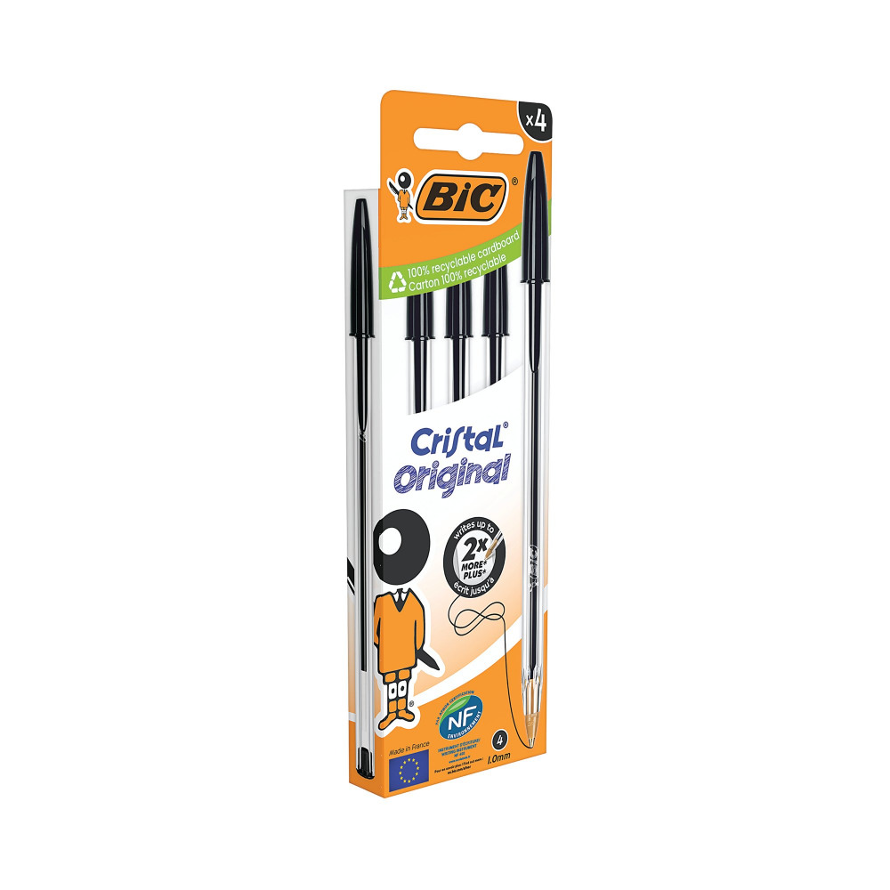 BIC CRISTAL BALL PEN MED BLK PK4