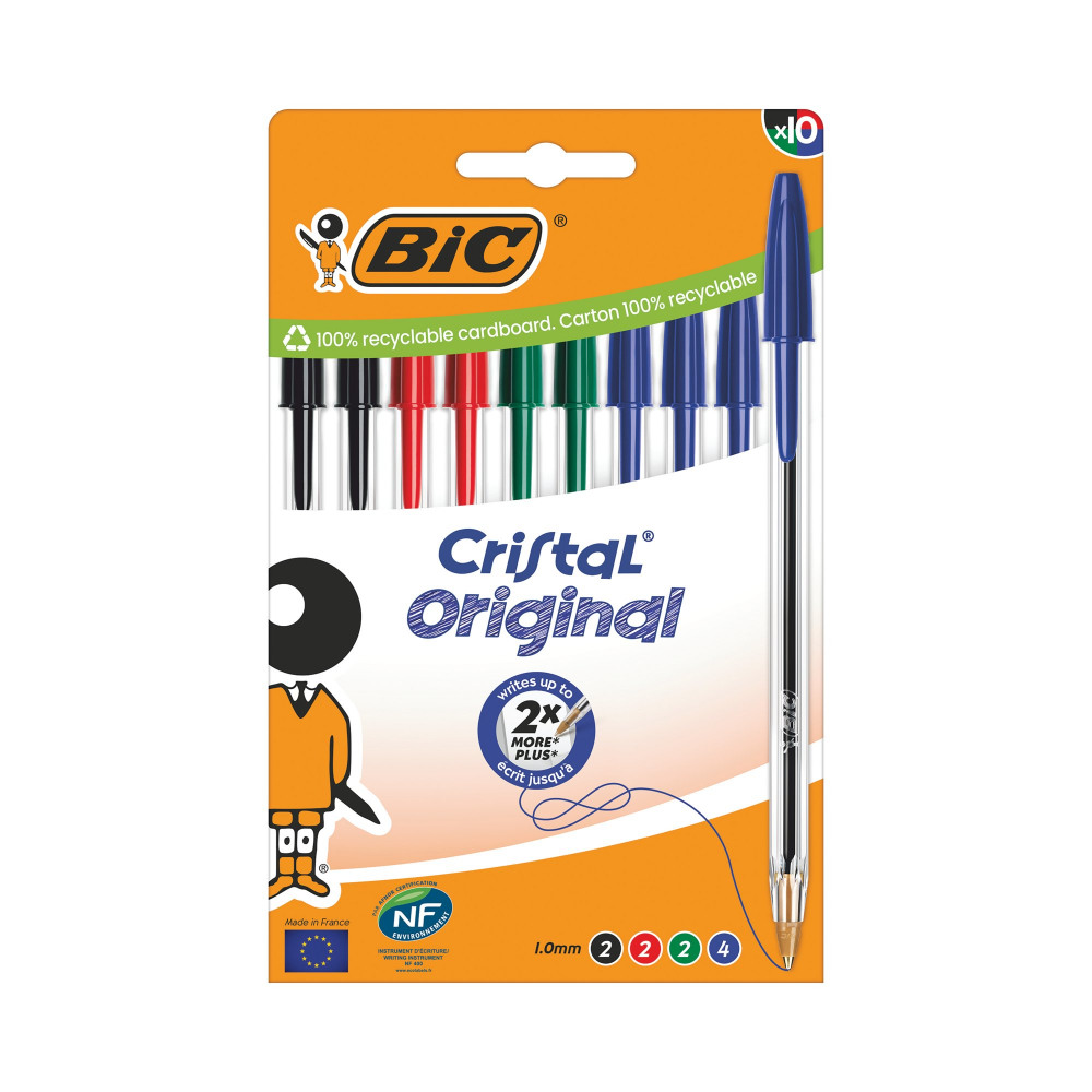 BIC CRISTAL BALL PEN MED AST PK10