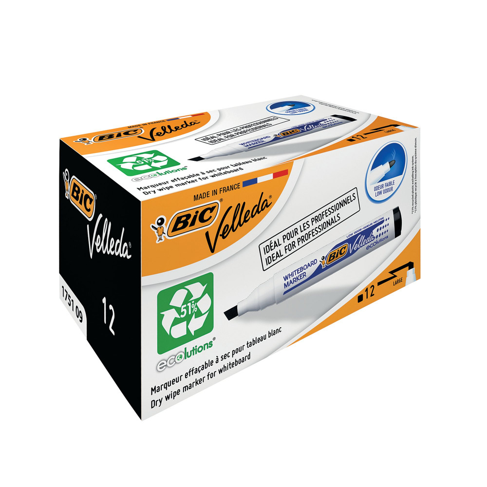 BIC VELLEDA 1751 MARKERS BLACK PK12