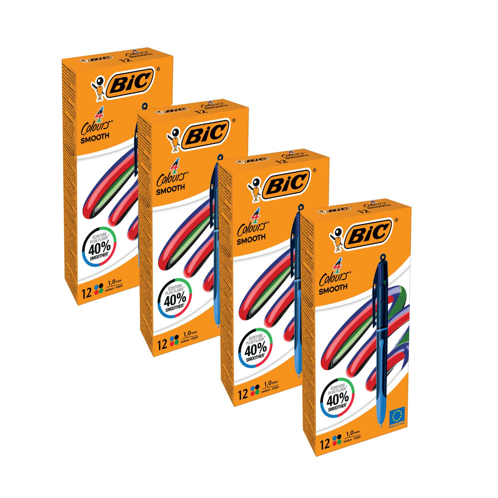 BIC 4 COL PRO BALL BLK PK12 4 FOR 3