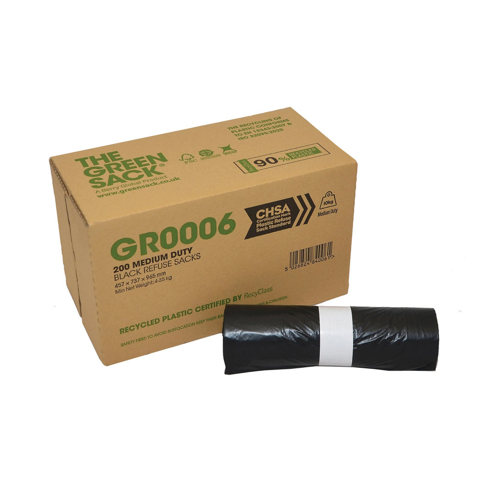 GREENSACK REFUSE SACK 90L BLK PK200