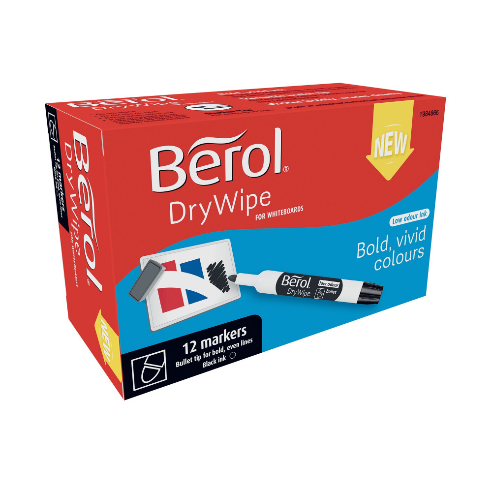 BEROL D/WIPE BULLET MARKER BLK PK12