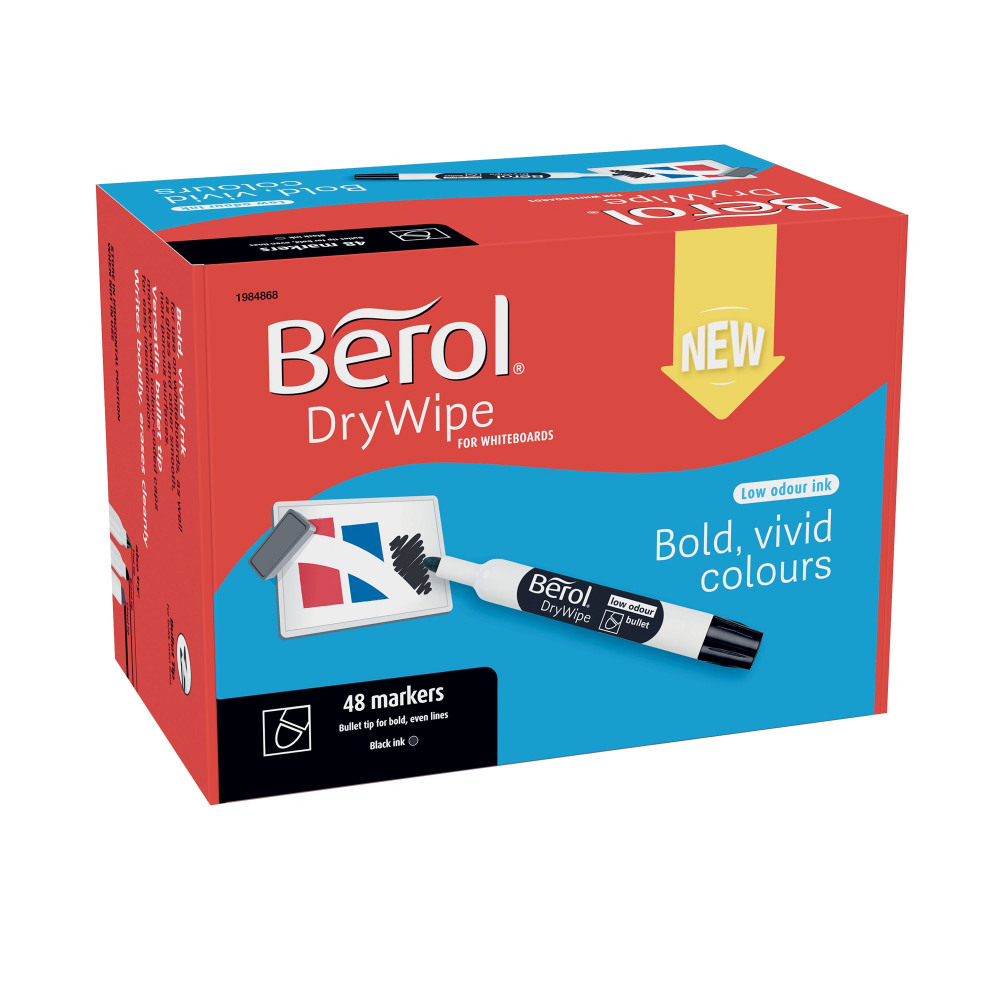 BEROL D/WIPE BULLET MARKER BLK PK48