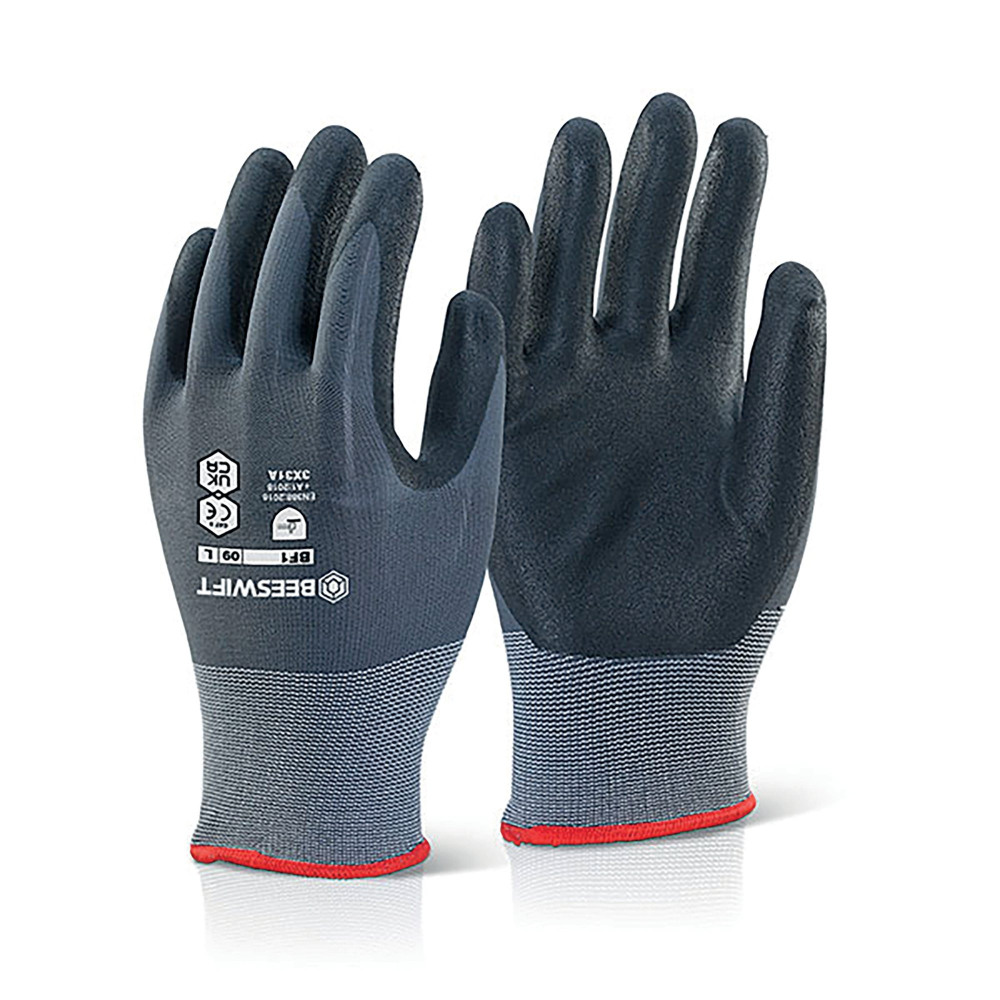NITRILE PU GLOVES BLACK/GREY XL
