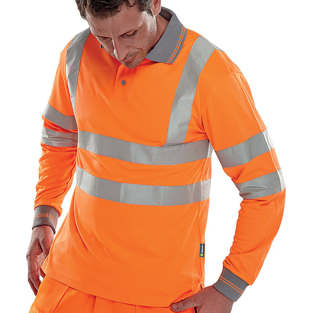 HI VIS POLO SHIRT LNG SLE ORANGE M