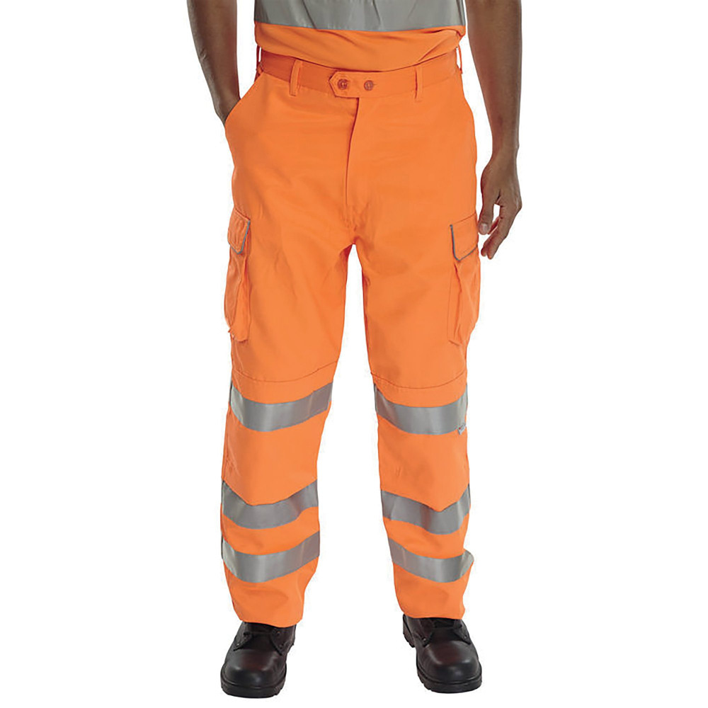RAIL SPEC HI VIS TROUSERS ORANGE 34T