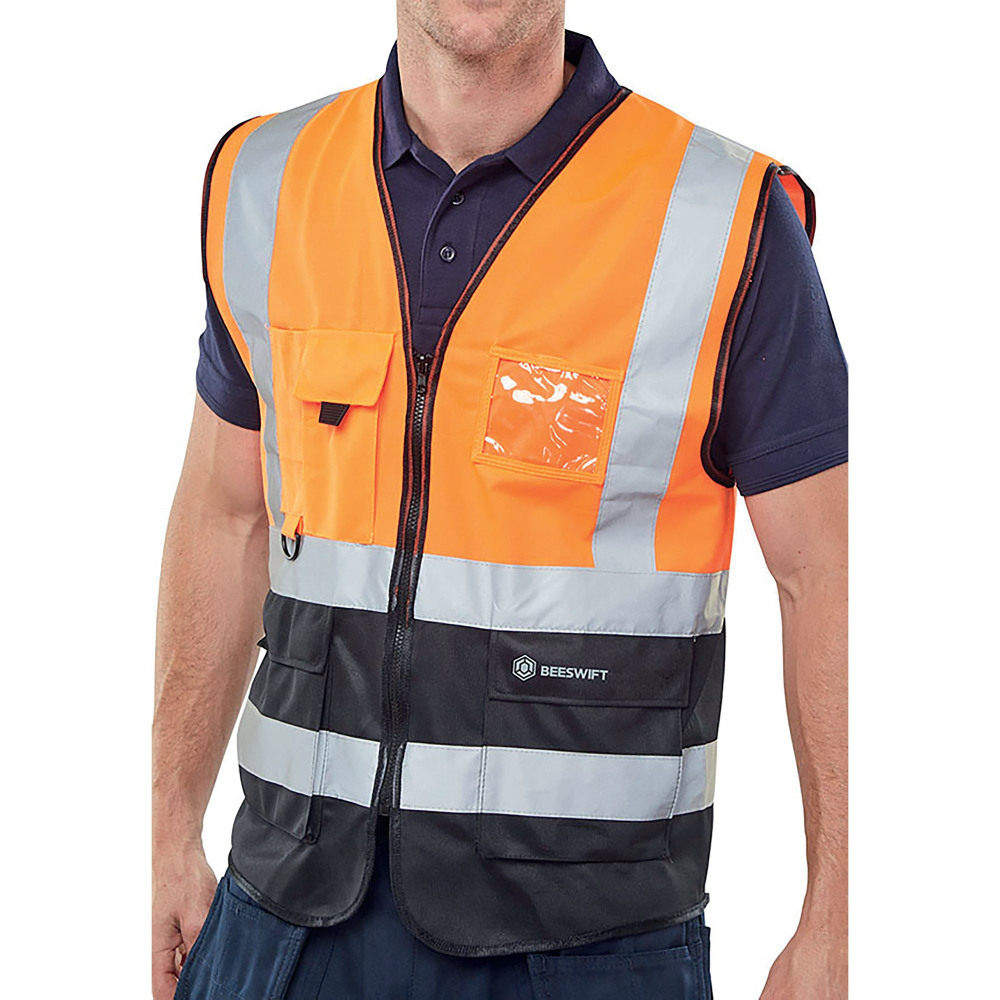 HI VIS EXEC WAISTCOAT ORG/BLK L