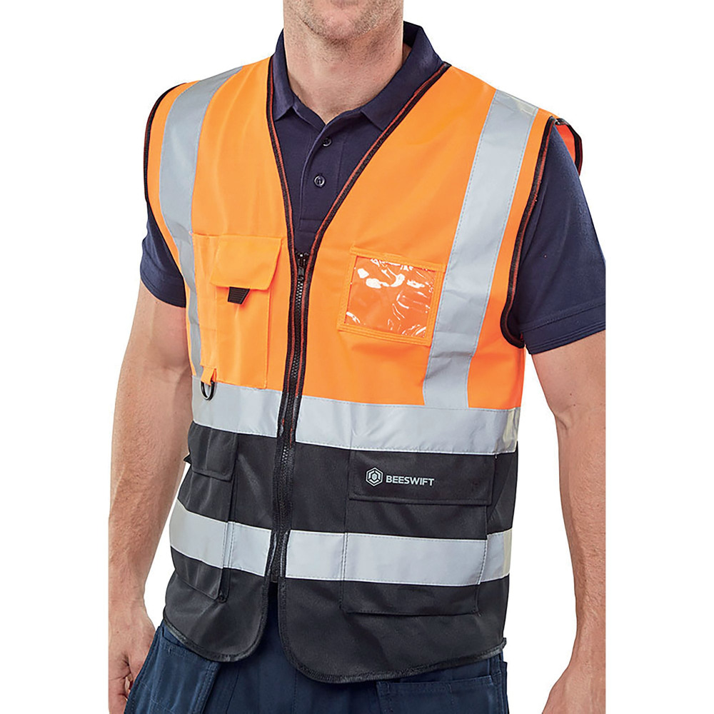 HI VIS EXEC WAISTCOAT ORG/BLK XL