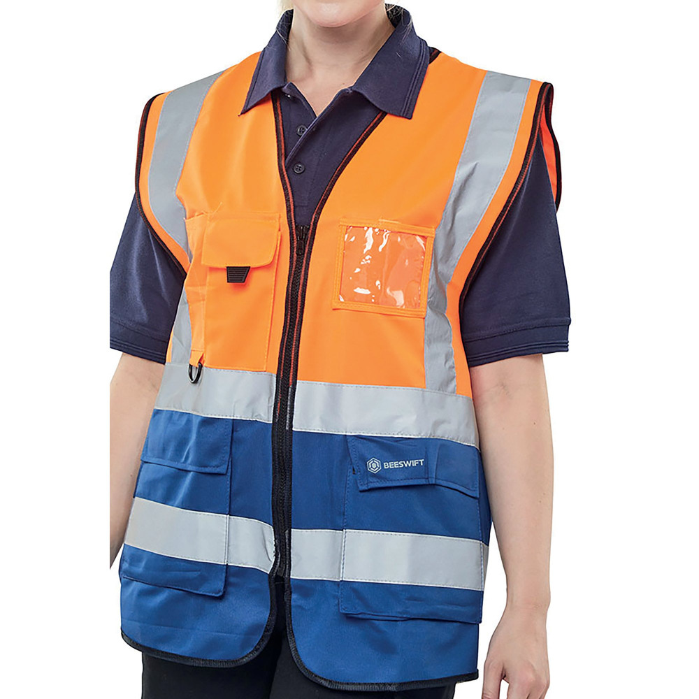 HI VIS EXEC WAISTCOAT ORG/NBLUE L
